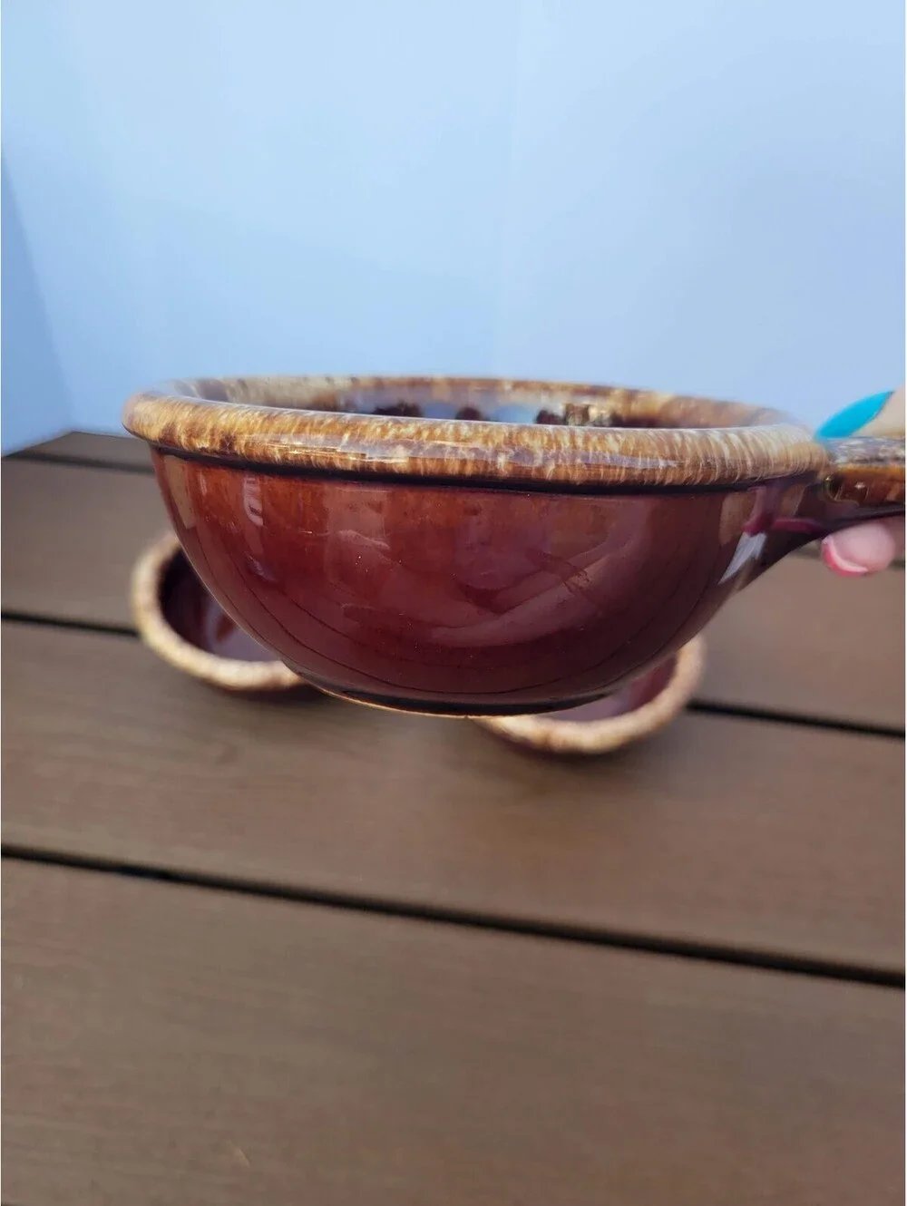 Hull Brown Stoneware Soup Bowls Set Of 3 Oven Proof USA Vintage Retro Kitchen